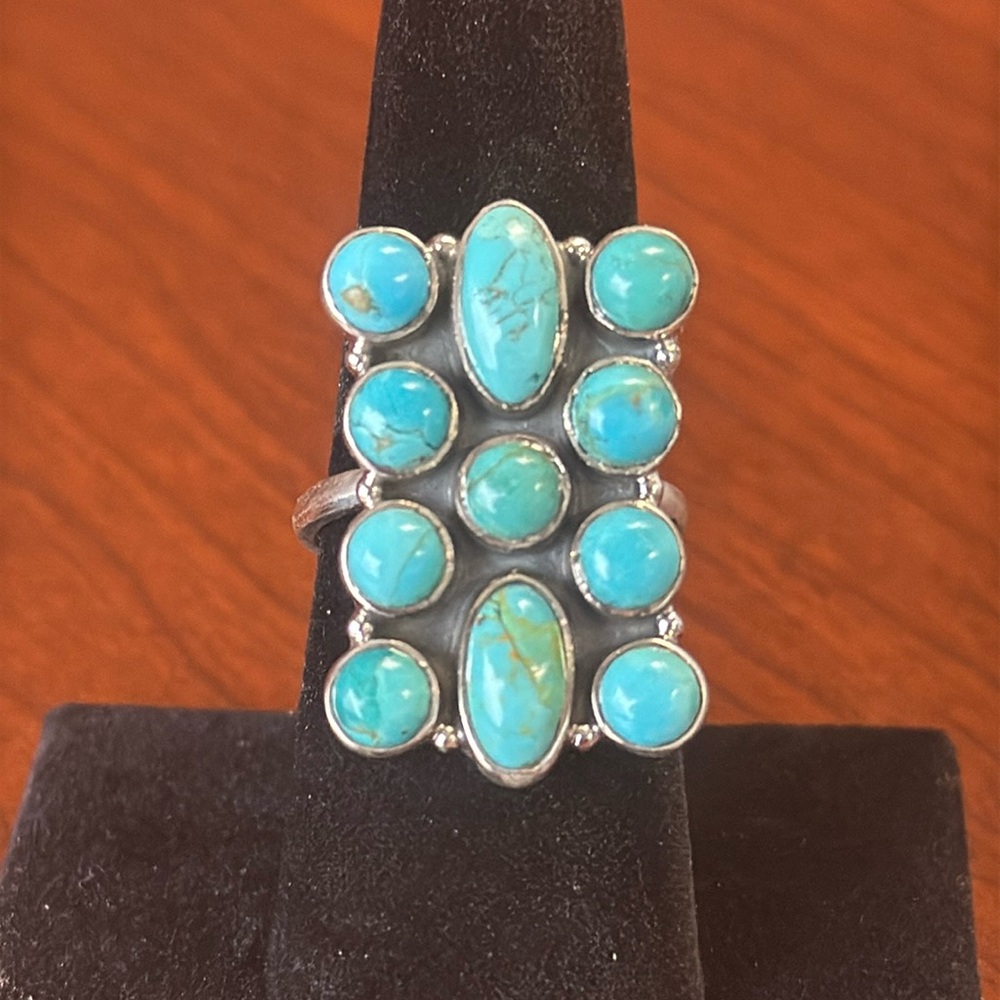 Turquoise 925 Sterling Silver Statement Ring - Adjustable